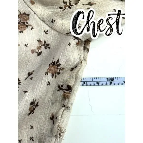 Trixxi Boho Floral Ruffle Mini Dress Beige Sheer Puff Sleeve Women’s Large - Picture 10 of 13